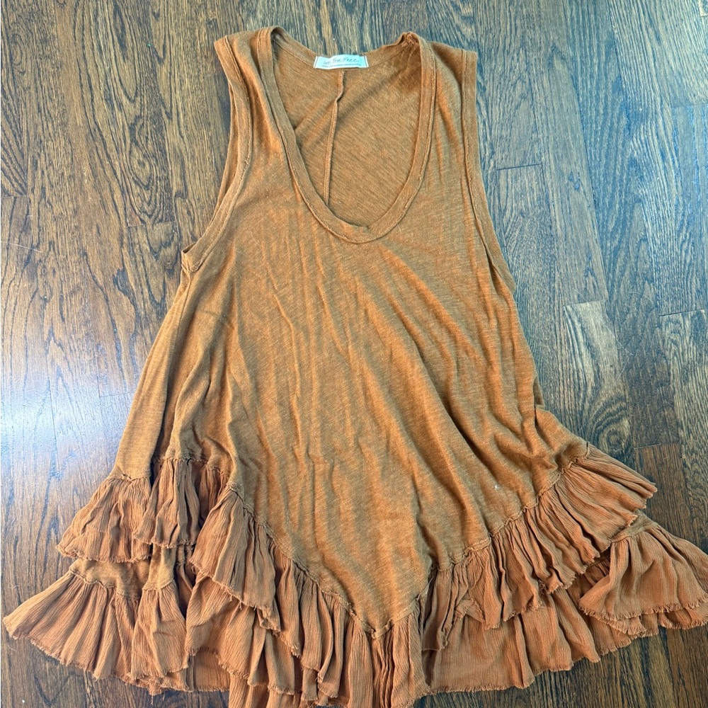 Free People Brown Relaxed Ruffled Tank Top